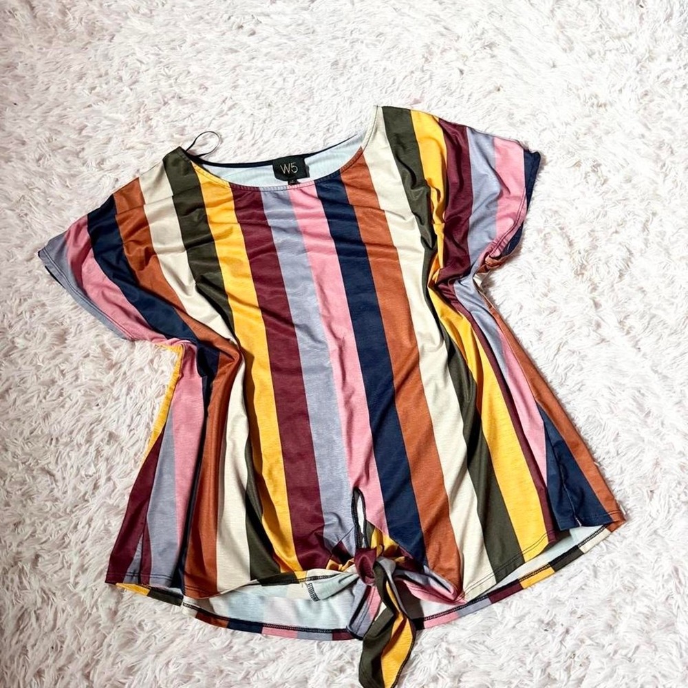 Striped Rustic Edgy Streetwear Alternative Chic Tie Front Top Womens 1X Grunge